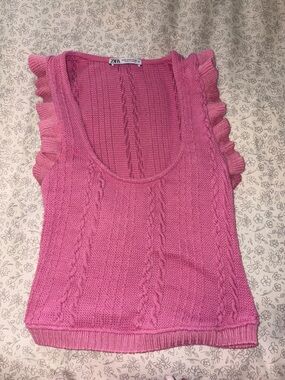 Zara Pink Ruffled Cable-Knit Women’s Sweater